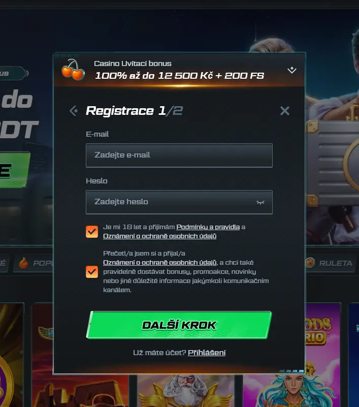 Registrační formulář Spinational Casino pro založení nového účtu